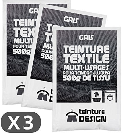 Set de 3 bolsas de tinte textil – Gris – universal para ropa y telas naturales