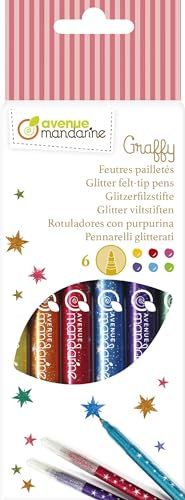 Avenue Mandarine CC029O Packung mit 6 Glitzerfilzstiften, ideal für Bastelprojekte, abwaschbar, mit Glitter, 1 Pack