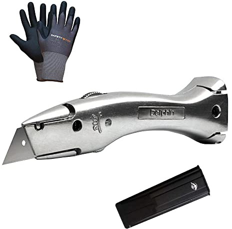 3x Teppichmesser Universalmesser Delphin 03 Das Originial inkl. Köcher + 1 Paar Schutzhandschuh