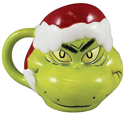 Vandor Dr. Seuss Grinch Santa Hat 16 oz. Sculpted Ceramic Mug