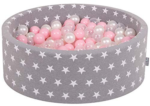 KiddyMoon 90X30cm/300 Bälle ∅ 7Cm Kinder Bällebad Mit Bällen Spielbällebad Mehrfarbig EU, Grausterne: Rosa/Perle/Transparent