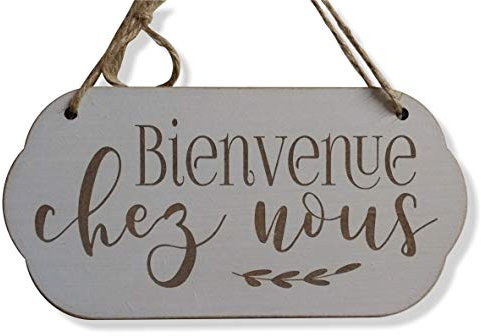 Craf'u Bienvenue chez Nous Plaque de Porte en Bois Panneau à Suspendre Décoration de Maison (Grand 14,25 x 28,5 cm)