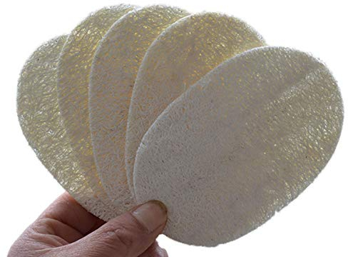 MoonyLI 5Pcs Gants de Gommage Naturels en Loofah Eponge Luffa pour Douche Bain Lave Bol Brosses pour Cuisine Outil (Ellipses)