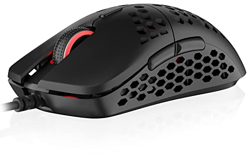 HK Gaming Mira M Mouse da Gioco RGB Ultraleggero - Superficie a Nido d’Ape, 63 Grammi, Max 12000 Cpi, Con Cavo USB, 6 Tasti Programmabili, Memoria Integrata, Presa Antiscivolo, Mira-M Nero