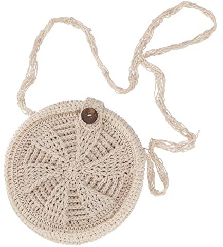 GURU SHOP Makramee Umhängetasche, Schultertasche Rund - Modell 4, Herren/Damen, Weiß, Baumwolle, Size:One Size, 20x20x12 cm, Alternative Umhängetasche, Handtasche aus Stoff