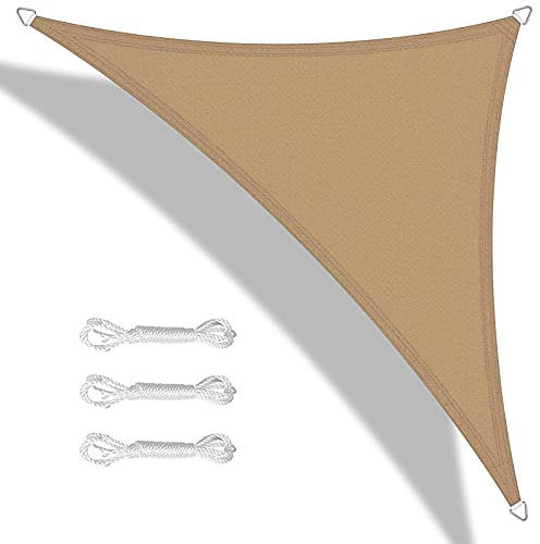 Teynewer Sun Shade Sail Triangle 2x2x2m Waterproof Shade Sail for Outdoor Garden Patio Party 98% UV Block Sunscreen Awning Canopy Sunsail with Free Rope, Sand