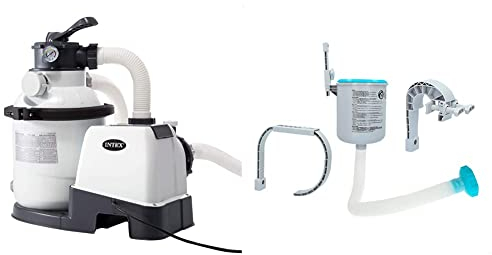 Intex 26644 Pompa A Sabbia - Flusso Acqua: 4.500 L/H, Flusso Sistema: 4.000 L/H & 28000 Deluxe Skimmer Per Pompe Filtro Da 3.028 L/H, Grigio/Blu, 20.96 X 33.02 X 24.13 Cm
