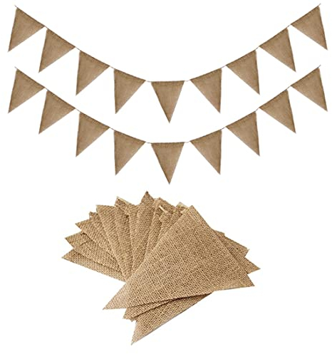 Aabellay 3 Stück 13 Wimpel Banner Girlande Sackleinen Stoff Wimpelkette Jute Stoff Dreiecks Flaggen Bunting Fahnen Vintage Wimpelketten Leinen für Hochzeit Party Geburtstag Dekoration