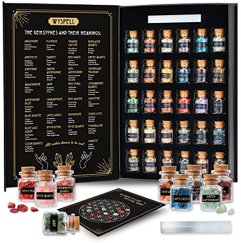 Heilkristalle in Gläsern, 30 Stück, Kristalle für Hexerei, echte Hexenkristalle in einer Flasche, Altar-Hexerei-Steine, Kristall-Hexerei-Zubehör, Mini-Edelsteine, Wicca-Zubehör