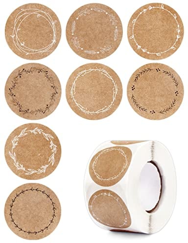 BETESSIN 500 Pz Etichette Adesive Personalizzate 4cm Etichette Adesive Rotonde Kraft Adesivi Regalo Stickers Handmade per Matrimonio Compleanno Ringraziamento Festa DIY