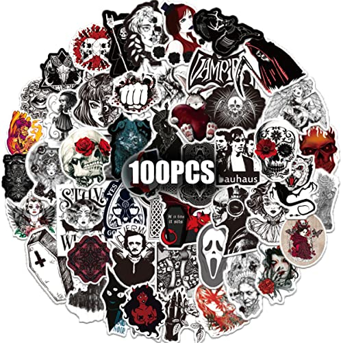 100 Stück Sticker-Set, für Erwachsene, Jungen, Gothic-Sticker für Halloween, coole Punk-Totenkopf-Aufkleber, Wasserflaschen-Aufkleber, Horror-Totenkopf-Anime-Aufkleber, Gothic-Sticker