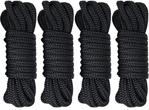 Double Braided Nylon Dock Lines Rope Boat Ropes Mooring Line with Pre-Spliced 12 Loop for Boats Docking Pontoon Boating Accessories, Black