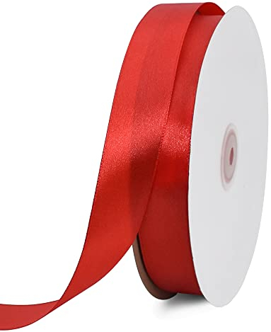 TONIFUL Satinband rot 25mm, 91 Meters Dekoration Geschenkband Fein Schleifenband, Stoffband für Hochzeit, Taufe und Geburtstag Geschenke Der Valentinstag Verpackung von Geschenken