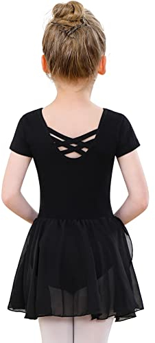 Ballettkleidung Mädchen Baumwolle Ballettkleid Balletttrikot Kurzarm Tanzkleid Tanzbody mit Chiffon Rock Tütü