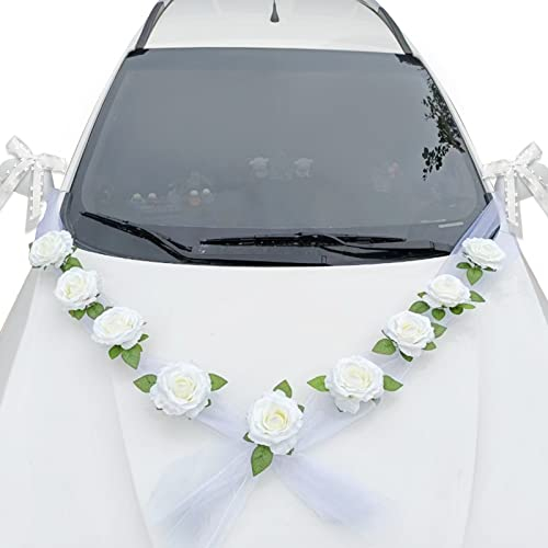 Ourdort Autoschmuck Hochzeit,Organza Herz Auto Schmuck,Autoschmuck Hochzeit Motorhaube,Car Wedding Girlande,Hochzeitsauto Deko,Blumenschmuck Auto Hochzeit,Verwendet für Hochzeits