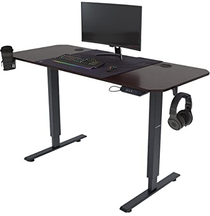 Jan Nowak Elektrisch Höhenverstellbarer Schreibtisch Bürotisch Ergonomisch mit Tischplatte Stahlfüßen Touchscreen Memoryfunktion Kopfhörerhaken Getränkehalter (Schwarz, 140 x 60 cm)