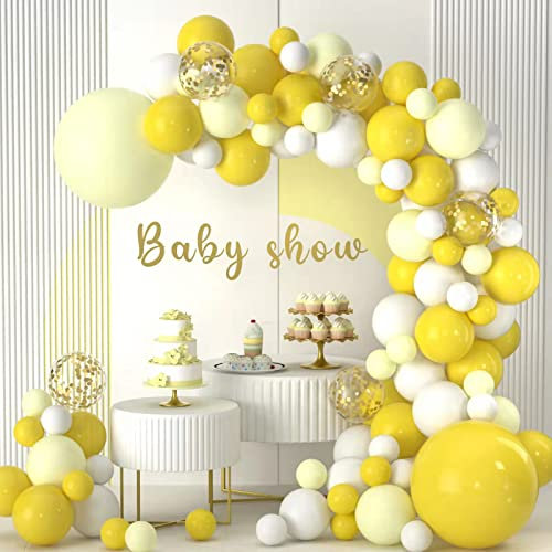 Gelbe Luftballons Girlande Kit, 102 Stück Pastell Gelb Weiß Gold Konfetti Ballons mit 18 12 10 5 Zoll für Sonnenblume Honig Biene Thema Geburtstag Baby Shower Gender Reveal Party Supplies Dekorationen