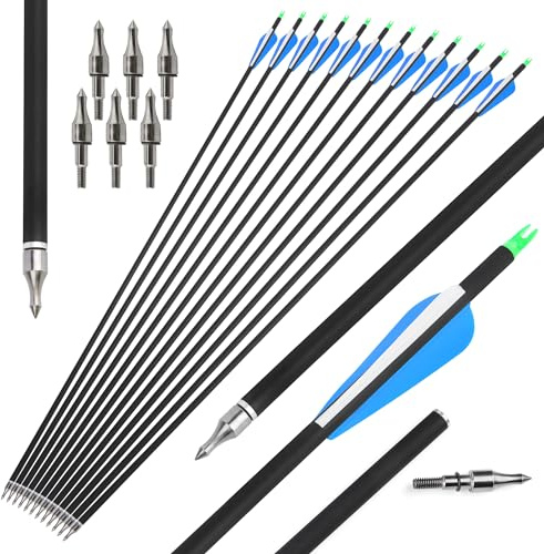 surwolf 30 Zoll Bogenschießen Carbonpfeile，Jagdpfeile，Zielübungspfeile，Spine 500，für Bogenschießen Compound & Recurve & Traditional Bow 12/24St