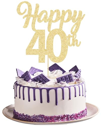 3 Stück Happy 40th Cake Toppers Gold Glitter Nummer 40 Forty Birthday Cake Pick Dekorationen für Cheers to 40 Years old 40th Birthday Wedding Anniversary Party Supplies