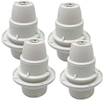 HALOTEC | 4er Pack Lampenfassungen E14 | Mit Gewinde und Haltering für Lampenschirme | Weiße E14-Fassung mit Gewinde | Farbe Weiß