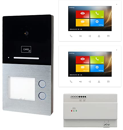 Voxura Domo Video Türsprechanlage Gegensprechanlage 2-Familien Komplett Set Touchscreen Außenstation RFID Bluetooth Aufputz