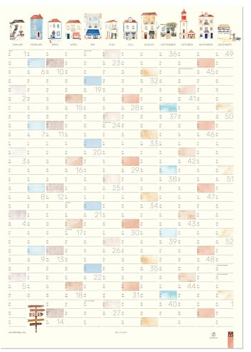 MEYCARD - A2H PORTUGAL Wandkalender 2025, Hochformat DIN A2, Watercolor, Jahresplaner, gerollt
