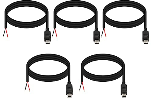 XMSJSIY Câble de données d'alimentation câble de queue Mini USB câble de données d'alimentation 5V 3A Mini USB mâle à connecteur nu à 2 broches Mini câble B câble de charge 22awg - 5pcs (1m)