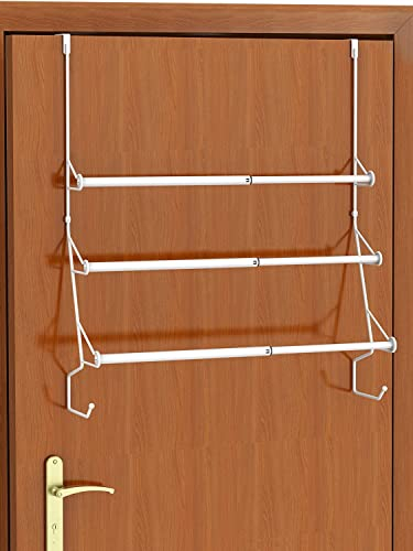 Porte-Serviettes à 3 Barres au-Dessus de la Porte – Porte-Serviettes réglable sans perçage pour Salle de Bain – Barre de Serviette Suspendue en métal – Blanc