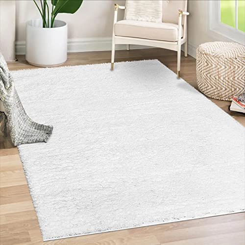 payé Teppich Wohnzimmer Hochflor Shaggy - 133x190cm - Weiß Einfarbig Uni Flauschig Modern Boho Deko Teppiche Weich Schlafzimmer