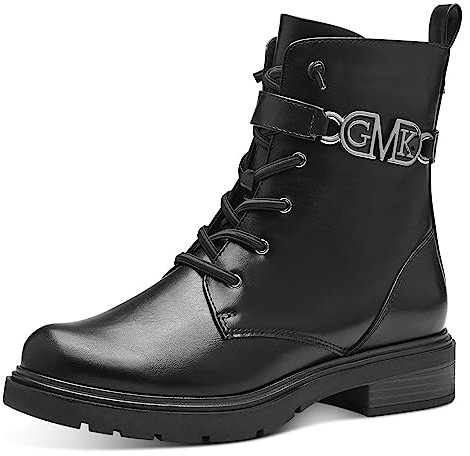 MARCO TOZZI by Guido Maria Kretschmer Damen Stiefeletten zum Schnüren aus Kunstleder mit Reißverschluss, Schwarz (Black/Gun Mtl), 42 EU
