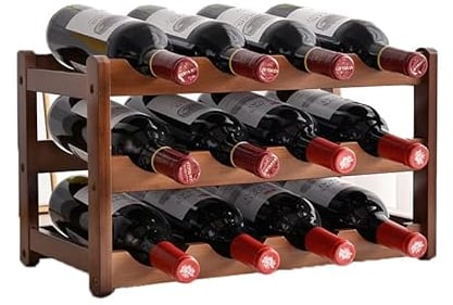 FAMKIT Scaffale in legno per 12 bottiglie, supporto autoportante, portabottiglie a 3 ripiani per cucina/bar/dispensa/cantina/piano di lavoro