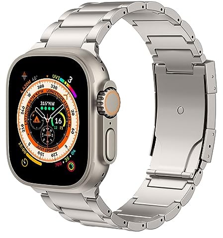 MoKo Titan Armband Kompatibel mit Apple Watch Ultra2 49mm 46mm 45mm 44mm 42mm,Metall Ersatzarmband Uhrenarmband mit Doppeldruckknopfschließe für iWatch Ultra SE2 SE Series 10 9 8 7 6 5 4 3 2 1,Titan