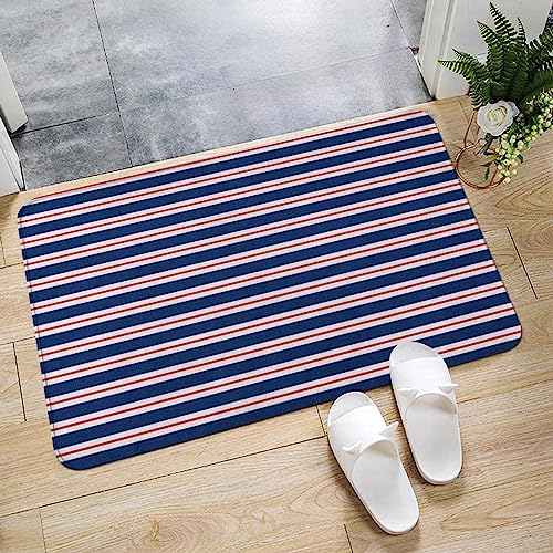 ERICAT Badematte,50x80cm rutschfeste Badteppich,Blaues nautisches Marine gestreiftes n rotes einfaches gestreiftes Weiß,Wasserabsorbierende Weiche teppiche für Badezimmer, Maschinenwaschbar