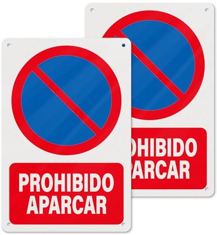 YIKIADA Señal Prohibido Aparcar 20 X 30 CM - Placa Advertencia de No Aparcar el Vehículo Metalica y Adhesiva - 2ud