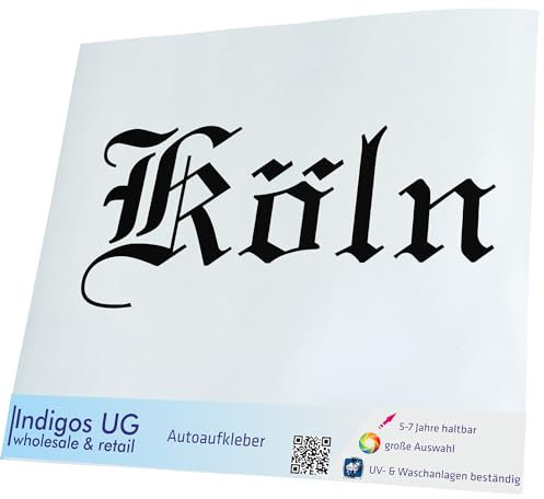 INDIGOS UG Auto Aufkleber Auto - 400x160 mm - Stadt Köln - schwarz - Selbstklebender Sticker für Auto, Fenster, Bus oder LKW