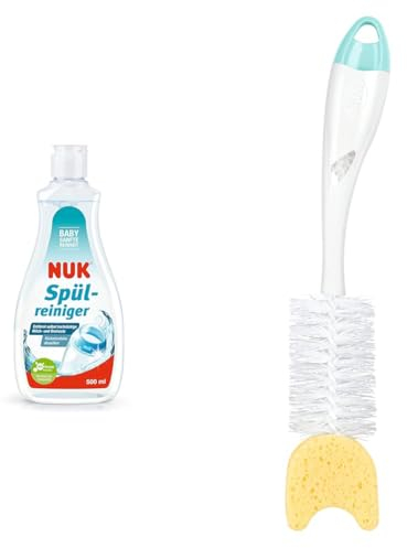 NUK Spülreiniger + Flaschenbürste Mit Schwamm Und Integrierter Saugerbürste | Mit Ergonomischen Griff | Für Flaschen Und Sauger | 1 Stück