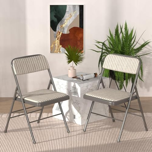 Lvhecforhm Klappstuhl mit Rückenlehne, 2er Set Esszimmerstühle, Küchenstuhl mit Stahlrahmen, Esszimmerstuhl Konferenzstuhl Klappbar, Klappstühle Grau, Loungesessel, Freien Klappstühle Esszimmer