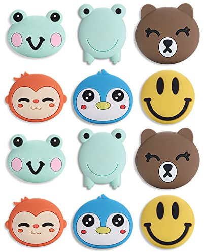 12 Pieces Door Knob Wall Shield Self Adhesive Door Handle Bumper Cartoon Animals Rubber Wall Protector for Bedroom Kitchen Protecting Wall Furniture