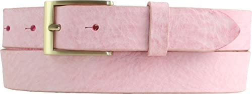 BELTINGER Herren-Gürtel aus weichem Vollrindleder Vintage-Look 3 cm | Leder-Gürtel für Herren mit goldener Gürtelschließe 30mm | Schmaler Gürtel Used-Look | Fuchsia 120cm