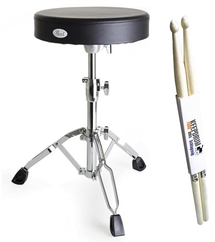 Pearl D-790 Schlagzeug Hocker Rundsitz + keepdrum Drumsticks