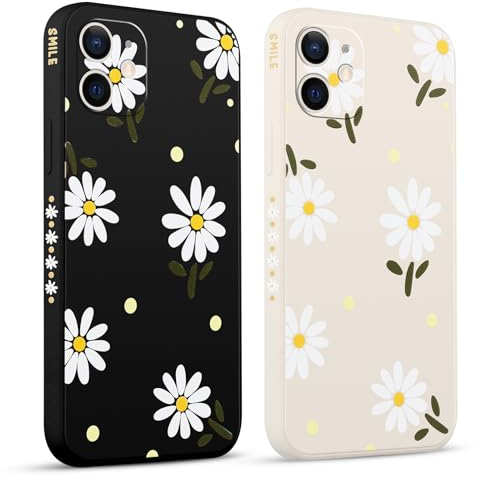 Pnakqil 2 stück Handyhülle für Apple iPhone 12 Mini 5.4, Hülle Blumen Gänseblümchen Chrysantheme Bemaltes Muster süß Aesthetic Silikon Schutzhülle Tasche Schön Mädchen Kameraschutz Case