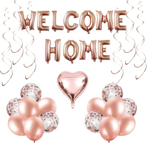 Willkommen zu Hause Party Dekorationen Rose Gold, Willkommen zu Hause Ballon Banner, Willkommen zurück Familie Versammlung Party Dekorationen Zubehör