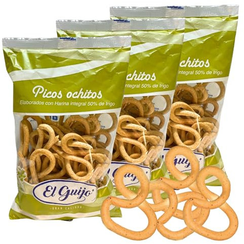 Picos de Pan Ochitos Integrales El Guijo - Con Aceite de Oliva Virgen Extra - Calidad Artesana. Pack de 3 Bolsas - 660 gr.