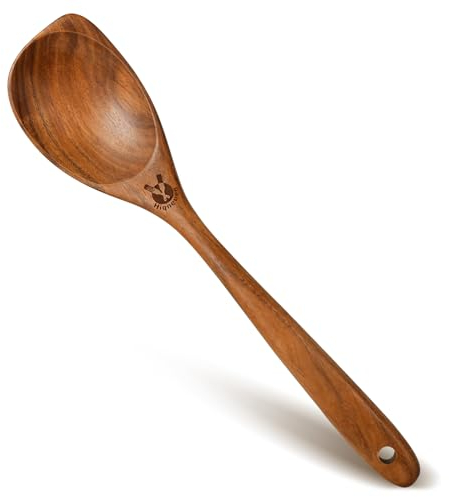 Wooden Spoons for Cooking, Natural Premium Teak Wood Corner Spoon, Good Grip Large Wooden Spoons and Wooden Spatula, Heat Resistant Wooden Cooking Utensils for Nonstick Cookware Cooking Gifts