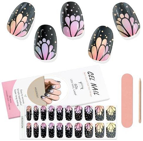 Kalolary Gel Nail Polish Strips, Semi Cured Nail Gel Art Sticker Waterproof Full Nail Wraps Decal Sets with Nail File and Stick for Women Girls Nail Art Decor (UV/LED Lamp Required) (14)