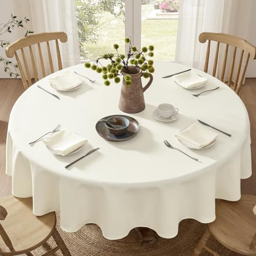 Softalker runde Tischdecke 160 beige abwaschbar Leinen Struktur Wasserabweisend Abwischbar Fleckschutz Tischtuch Tablecloth Deko für Outdoor Draußen Party Geburtstag Silvester Hochzeit Weihnachten