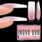 NOVO OVO Instant Apex Sculpted Square OMBRE French Tip Nail Tips, Extra Thick Pre-applied Tip Primer & Base Coat, BERRY PINK Full Cover False Nails Fake Nail Extensions, Press on Nails 15 sizes 150 pc