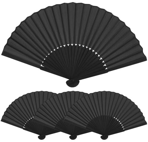 Handfächer Faltbare Fächer, Klein Handfächer aus Stoff für eine Abkühlung im Sommer, Chinesische Fächer Schwarz Taschenfächer Klappfächer für Hochzeite Bevorzugung Aufführung Tanz Dekoration (4PCS)
