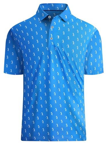 Hodaweisolp Golf Shirts for Men Dry Fit Print Moisture Wicking Performance Short Sleeve Polo Shirt, Z7 Blue Glof, Large