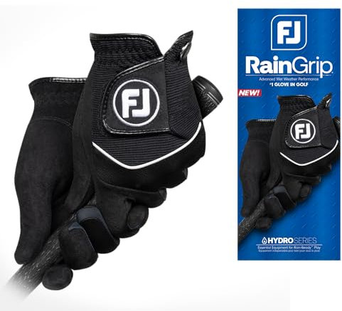 FootJoy RainGrip Herren-Golfhandschuh, Schwarz, Cadet, Größe M, 1 Paar